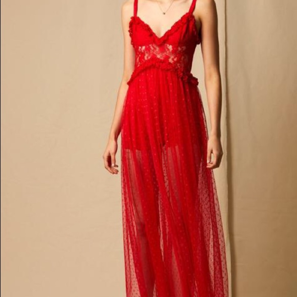 Red lace lingerie dress